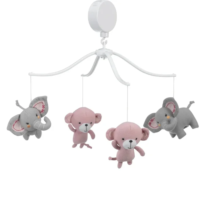 Bedtime Originals Twinkle Toes Musical Baby Crib Mobile – Pink, Gray, Animals