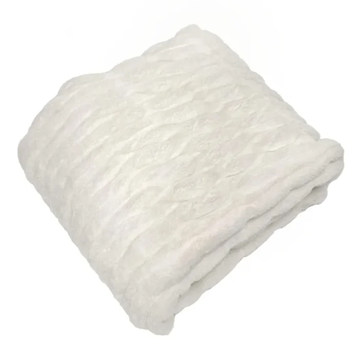 Beige Ruched Faux Fur Throw Blanket, 50×60