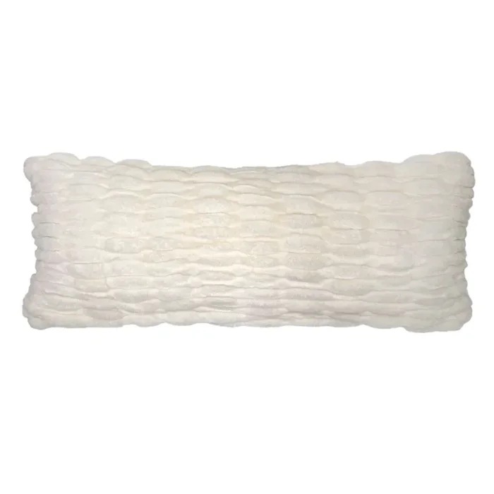 Beige Ruched Faux Fur Throw Pillow, 14×36