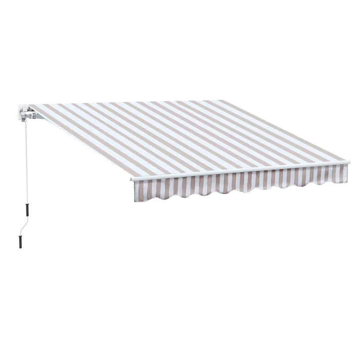 Beige Striped Canopy: 10×8 Retractable UV-Protective Patio Awning