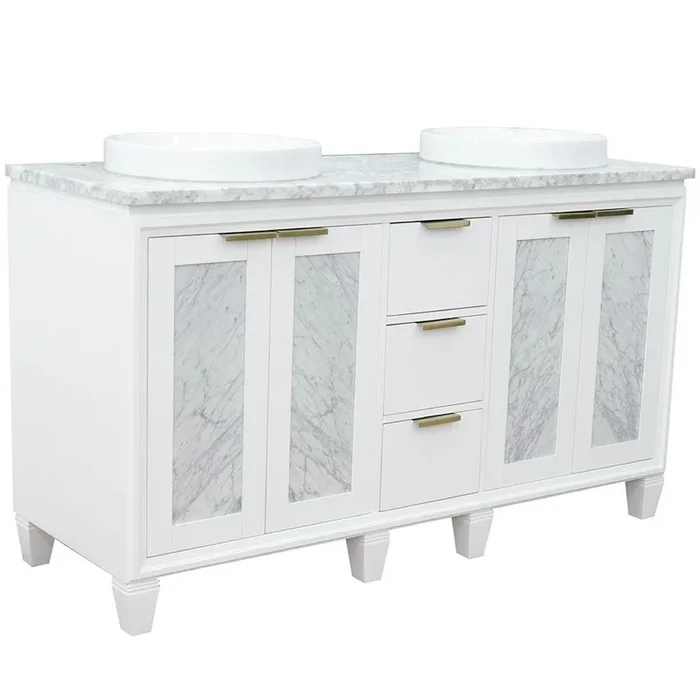 BELLATERRA HOME LLC Double sink vanity in White with White Carrara marble and rectangle sink