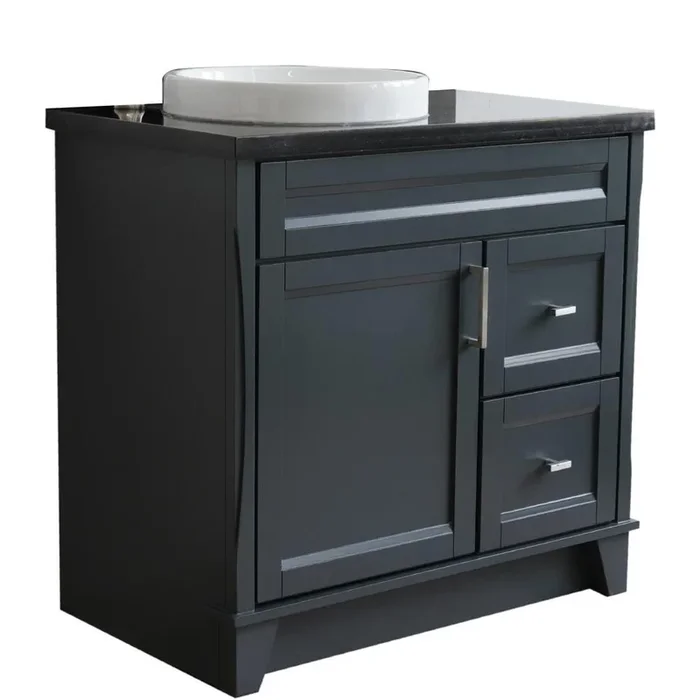 BELLATERRA HOME LLC Single sink vanity in Dark Gray with Black galaxy granite and door/Round sink