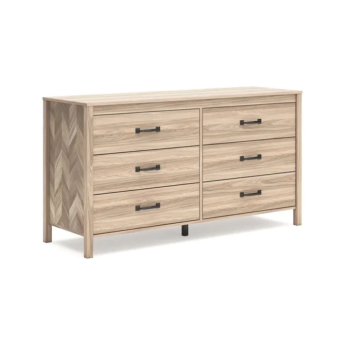 Bette Wide Dresser, 6 Drawers, Classic Light Oak Brown Finish, 60 Inch – Benzara