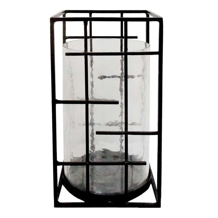 Black Square Metal Hurricane Candle Holder, 10″