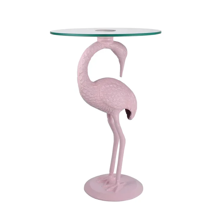 Blanche Classic Mid-Century Glass Top Flamingo End Table