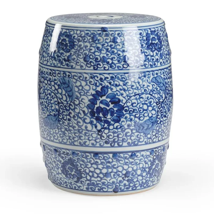 Blue and White Ceramic Hand-Painted Stool