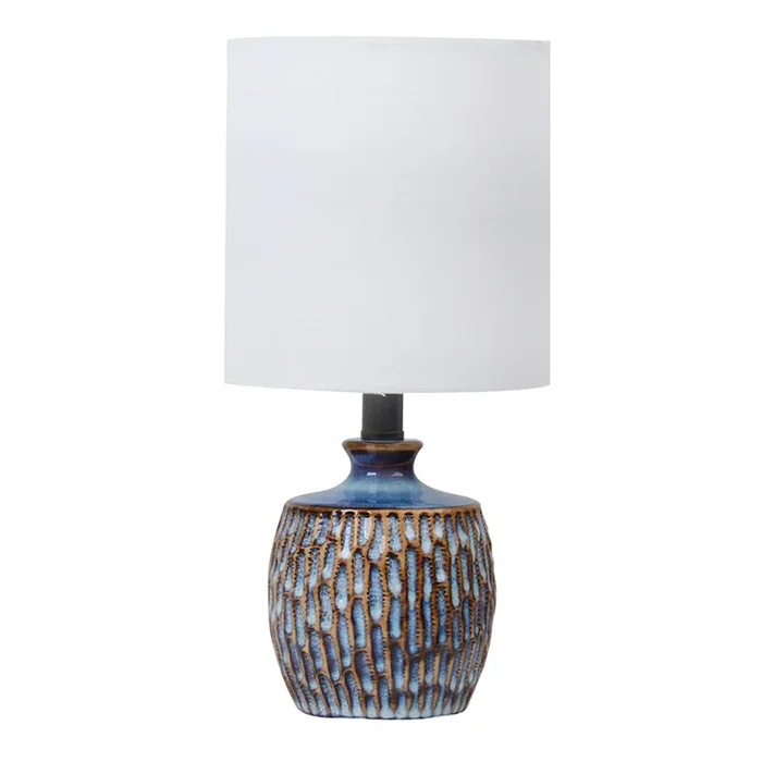 Blue Ceramic Textured Mini Table Lamp with Shade, 12″