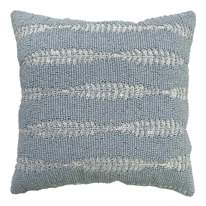 Blue Fern Leaf Beaded Pattern Throw Pillow, 12″