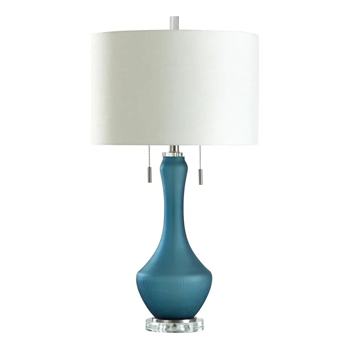 Blue Glass with Acrylic Base Large Table Lamp with Shade 31″