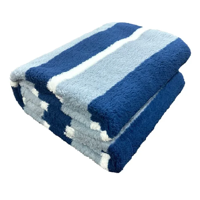 Blue Striped Sherpa Throw Blanket, 50×60