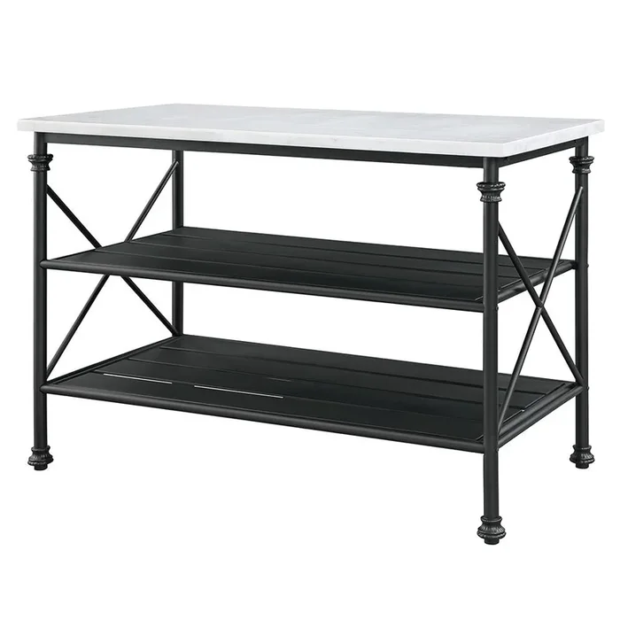 Brahm – Kitchen Island – White Marble Top & Gray