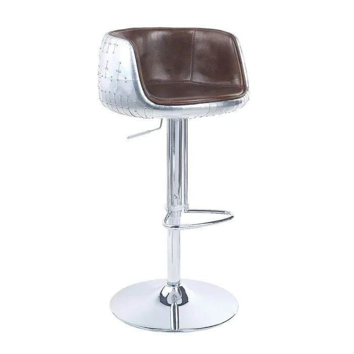 Brancaster – 41″ Adjustable Stool With Swivel – Vintage Brown Top Grain Leather & Aluminum