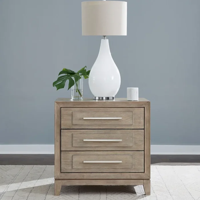 Brentwood – 3 Drawer Nightstand With Charging Station – Sandstone