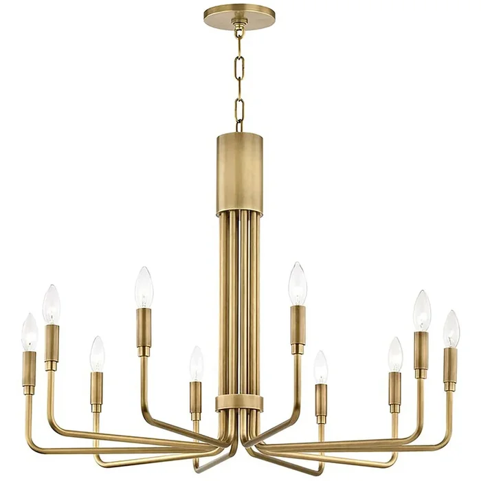 Brigitte 10 Light Large Pendant, Aged Brass