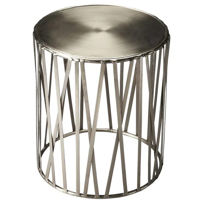 Butler Specialty Kruse Iron 15.5W Drum Side Table, Silver