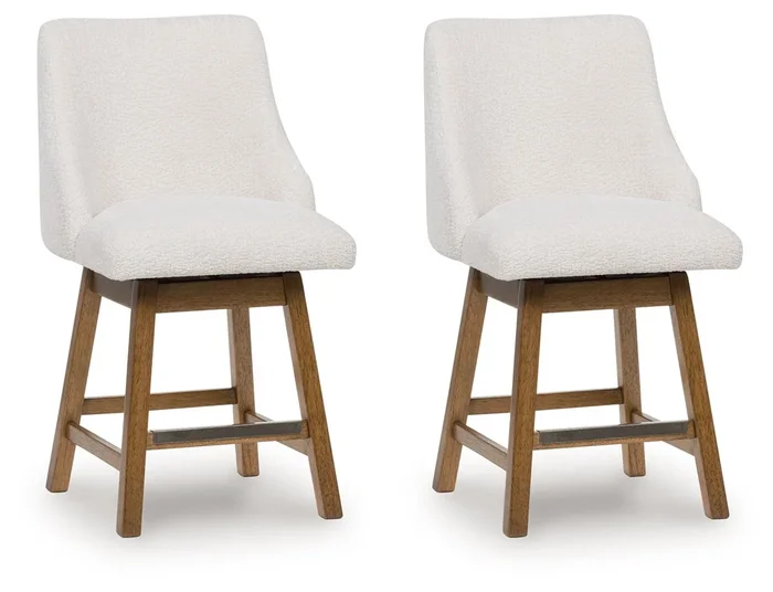 Cabalynn – Upholstered Swivel Barstool (Set of 2) – Oatmeal / Light Brown