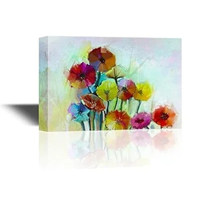 Canvas Wall Art – Small Colorful Oil Painting Style Flowers Petals – Gallery Wrap Modern Home Art | Ready to Hang – 16×24 inches
