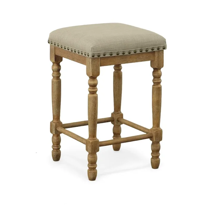 Carolina Living Brittany Deluxe Barstools – Set of 2 -Vintage Honey – Linen Upholstery