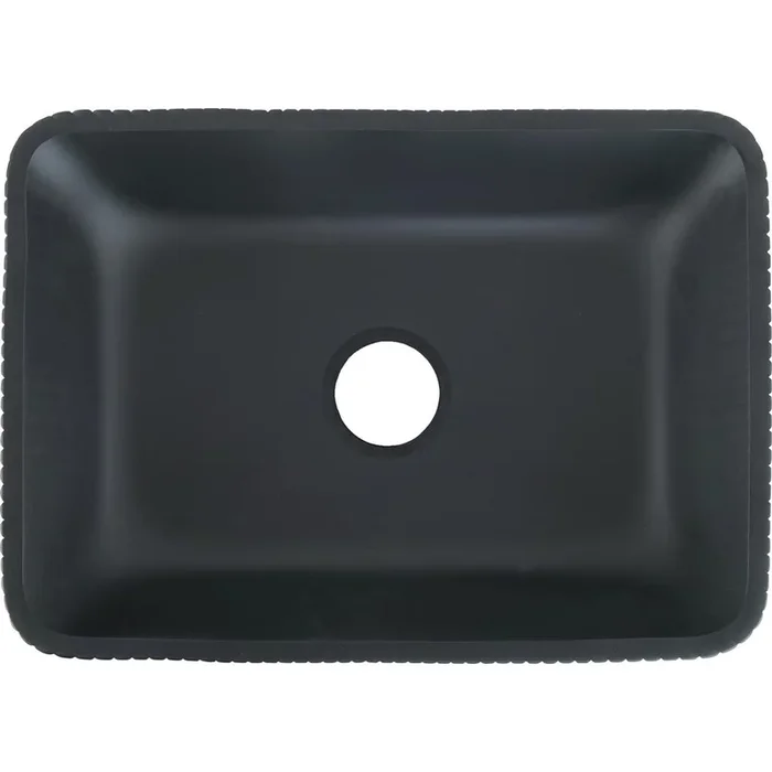 Castello USA Modern Stripe Matte Black Tempered Glass Crystal Rectangular Vessel Sink