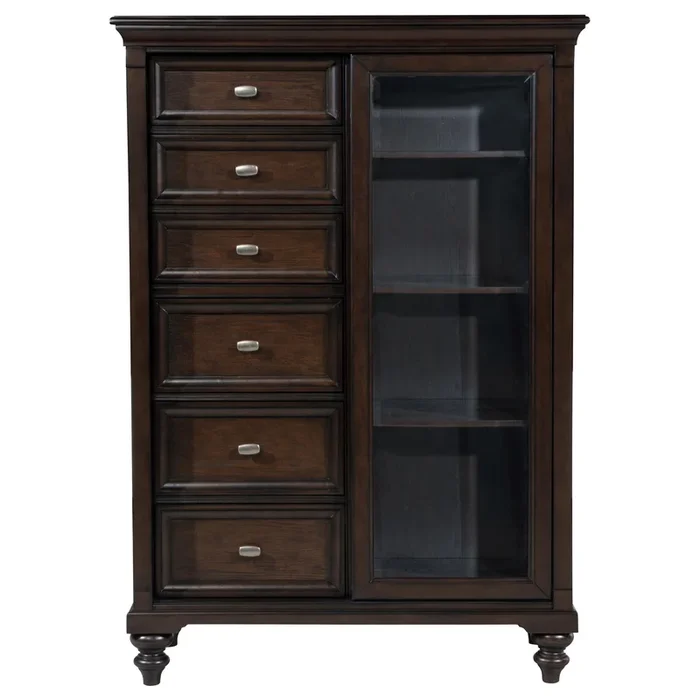 Coaster Furniture Andover 223637 6-Drawer Tempered Glass Door Chest – Dark Oak