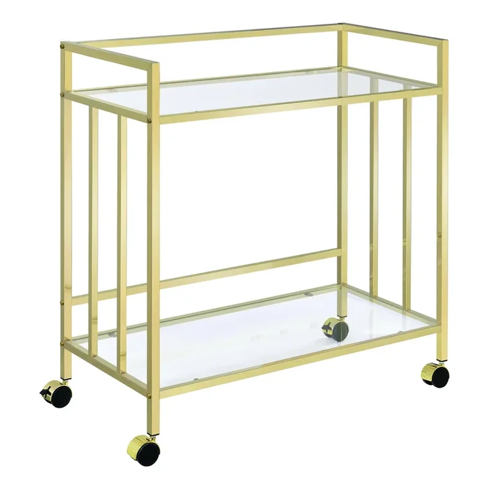 Coaster Furniture Cara 181381 2-tier Rectangular Glass Shelf Metal Bar Cart – Brass