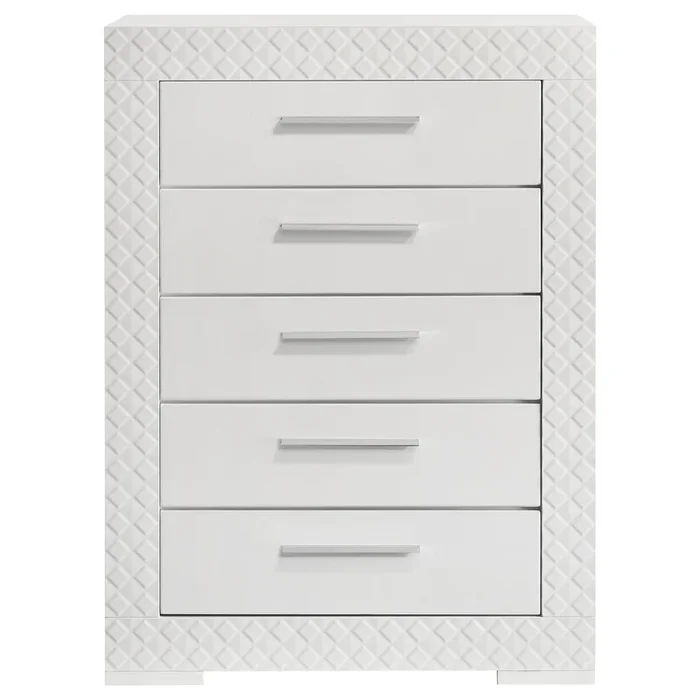 Coaster Furniture Ives 224945 5-Drawer Bedroom Chest of Drawers – White High Gloss