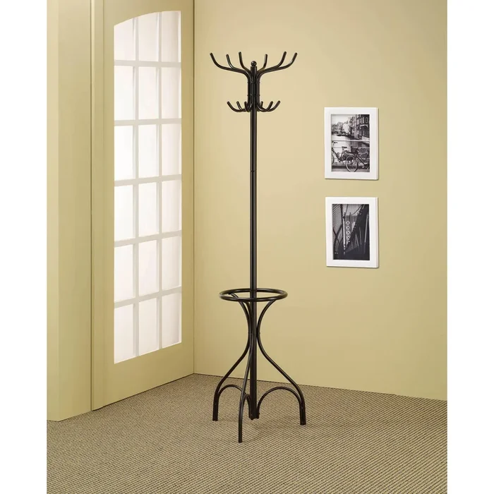 Coaster Furniture Kiefer 900821 12 Hook Freestanding Metal Coat Rack Hat Hanger – Black