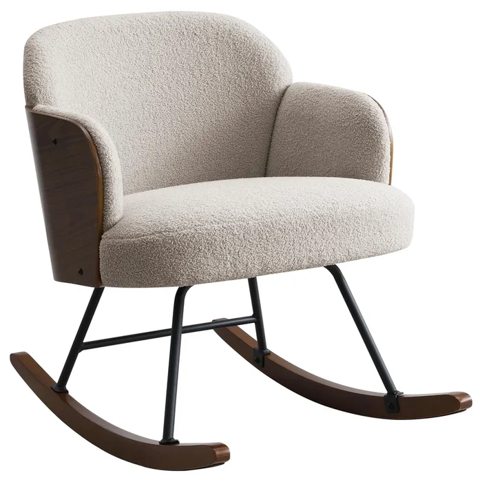 Coaster Furniture Paige 602625 Boucle Upholstered Mid Back Rocking Chair – Beige