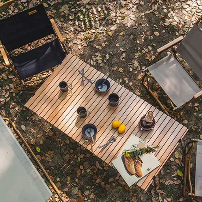 Compact Folding Wood & Metal Camping Table for Outdoors