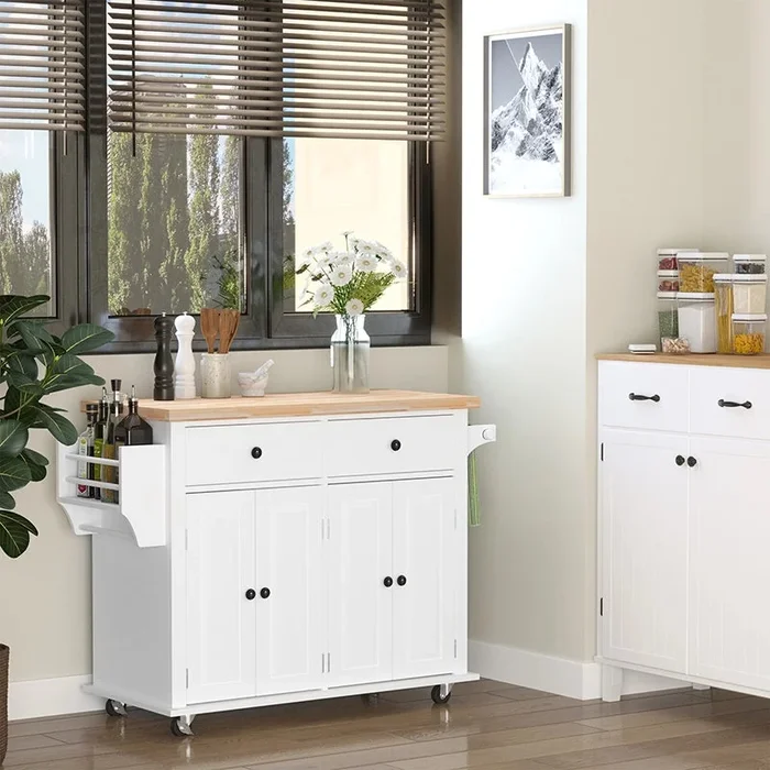 Compact White Kitchen Island on Wheels with Storage Options
