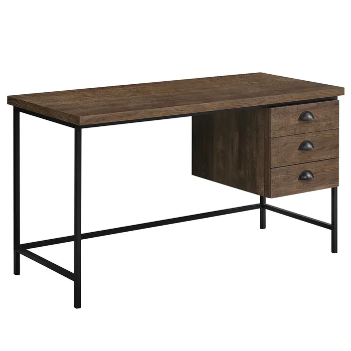 Computer Desk, Home Office, Laptop, Storage Drawers, 55″L, Work, Metal, Laminate, Brown, Black, Contemporary, Modern