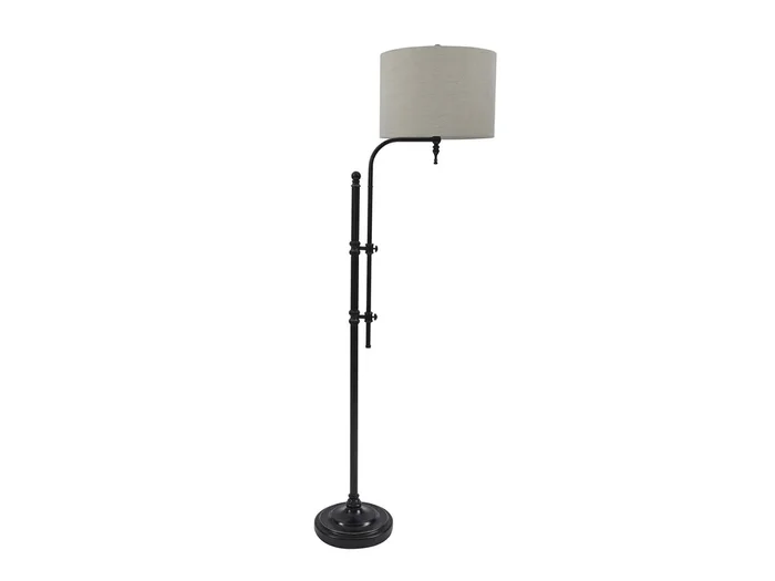 Contemporary Drum Shade Metal Frame Floor Lamp, Black and Light Gray – Benzara