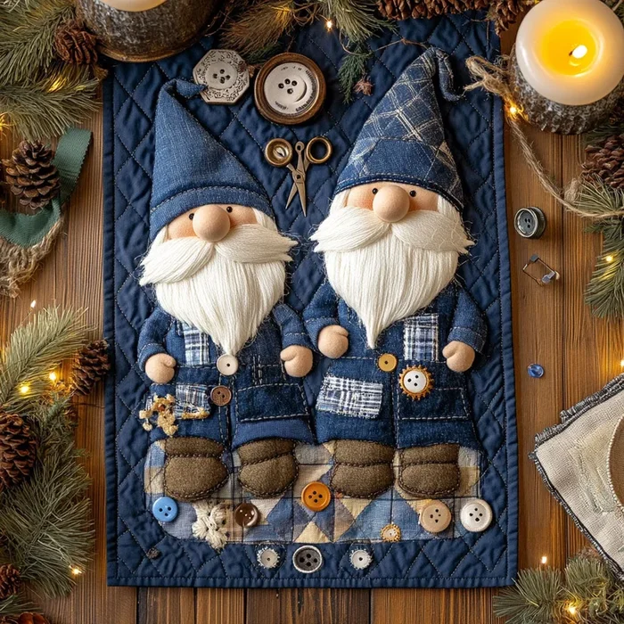 Denim Gnome Days WN1406041CL Quilted Table Runner