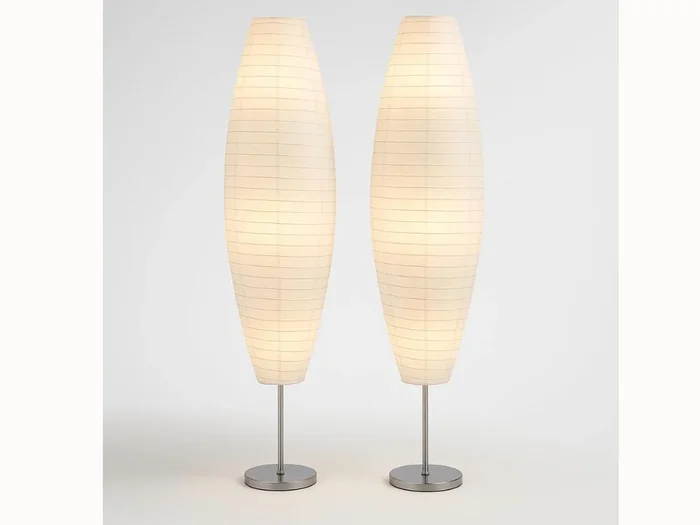 Diploma Paper Floor Lamp Set – 59″ Tall, Rice Paper Shade, Chrome Base (2-Pack)