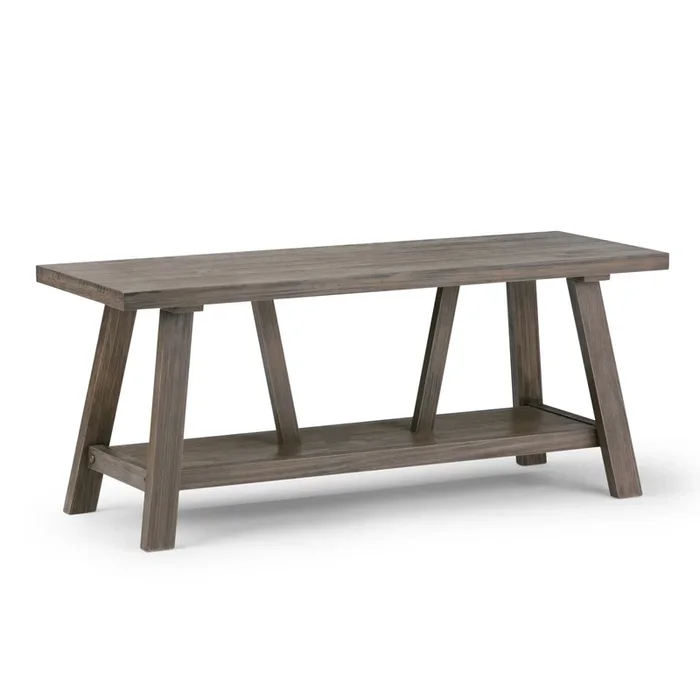 Dylan SOLID WOOD 48 inch Wide Industrial Entryway Bench in Driftwood