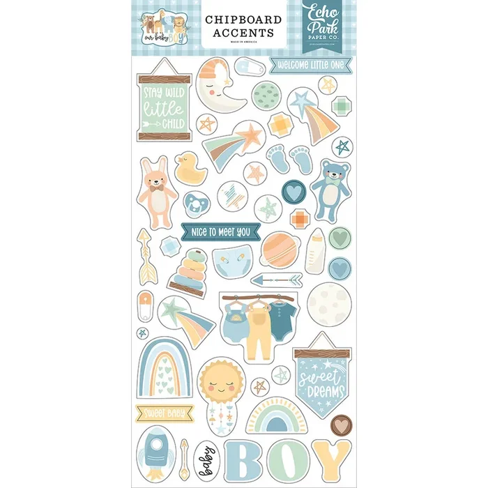 Echo Park Our Baby Boy Chipboard Accents Thick Scrapbook Stickers, 6″ x 13 “