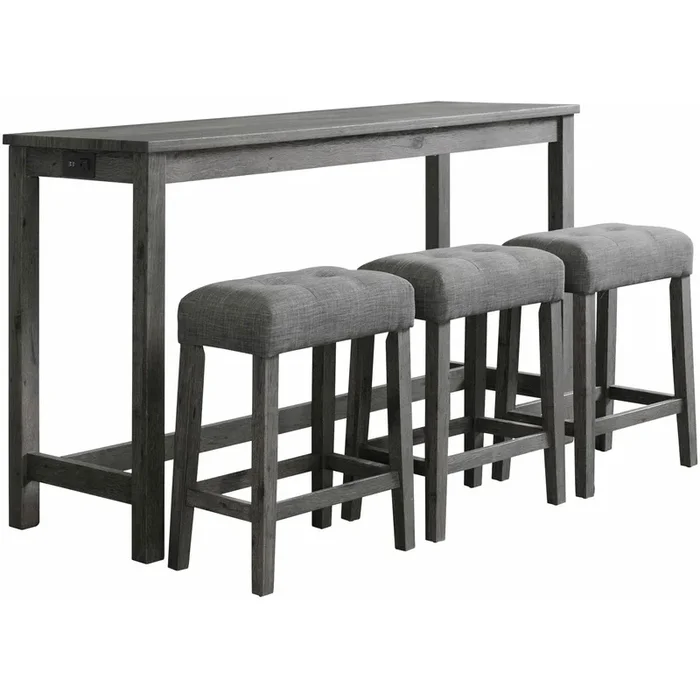 Elements International Oak Lawn Charcoal Grey Bar Table Single Pack (Table + 3 Grey Fabric Stools)