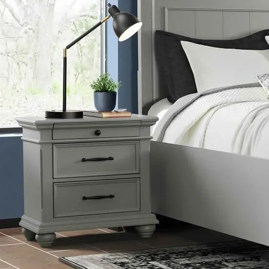 Elements International Slater SR300NS 3-Drawer Nightstand with USB – Grey