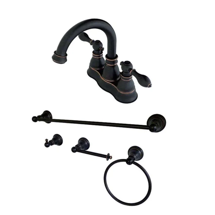 Fauceture FSK1616ACL 4 in. Centerset Bathroom Faucet with 4-Piece Bathroom Accessories, Naples Bronze
