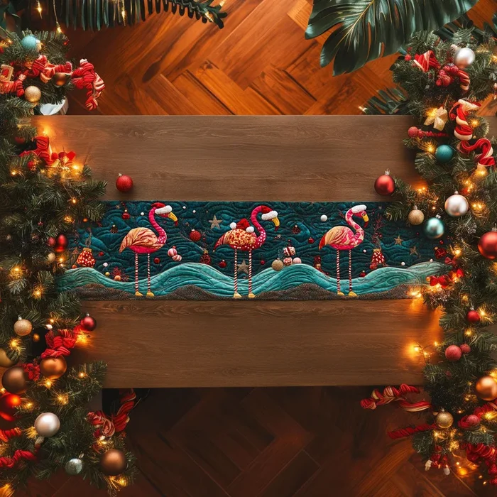 Flamingo Candy Cane WN1107014CL Quilted Table Runner