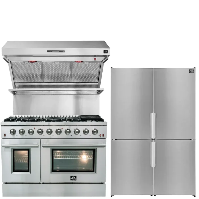 FORNO Appliance Package – 48″ Gas Range, 48″ Range Hood, 48″ Refrigerator, AP-FFSGS6244-48-10