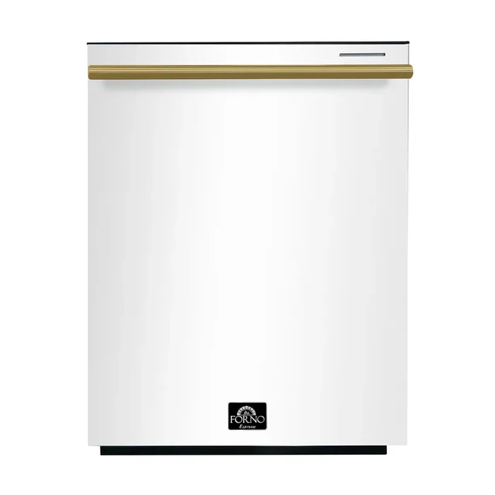 FORNO Espresso Pozzo 24″ Built-In Dishwasher in White with Antique Brass Handles, FDWBI8067-24WHT