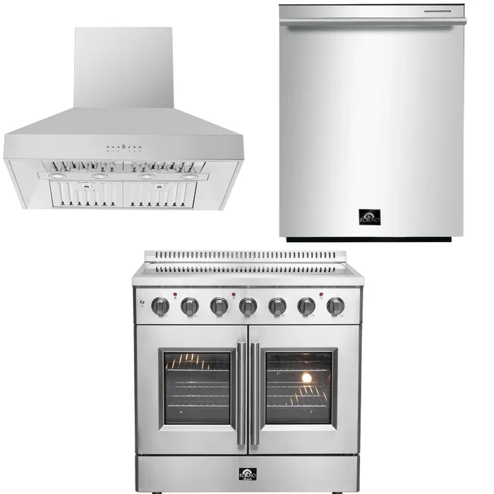 FORNO Package – 36″ Electric French Door Range, Wall Mount Range Hood and Dishwasher, AP-FFSEL6917-36-3PK-2