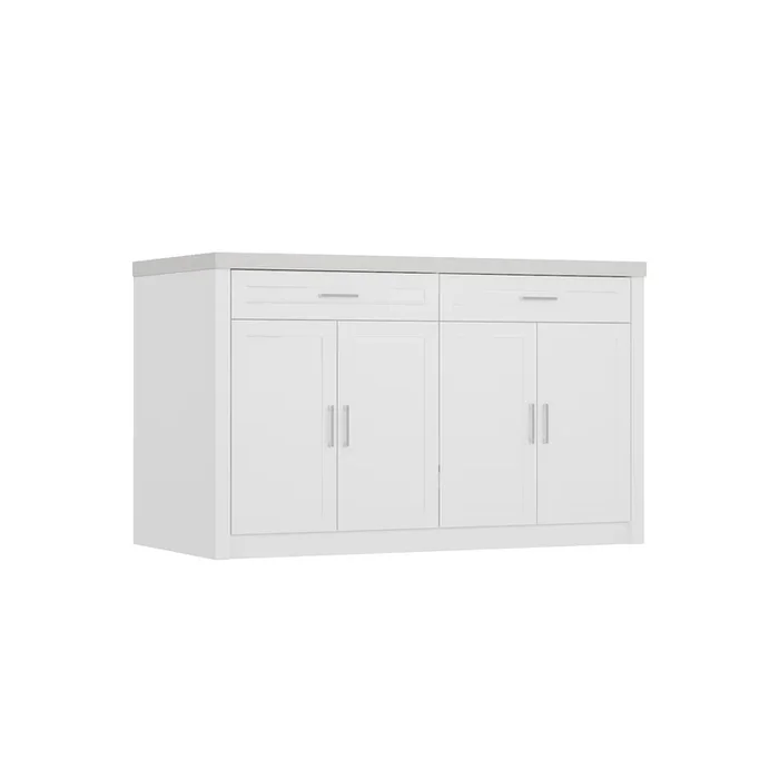 FUFU&GAGA Kitchen Island with Storage & Drawers, MDF Construction with Stone-like Finish (61″ W x 37.4″ H x 29.1″ D)Beige Stone Pattern Top