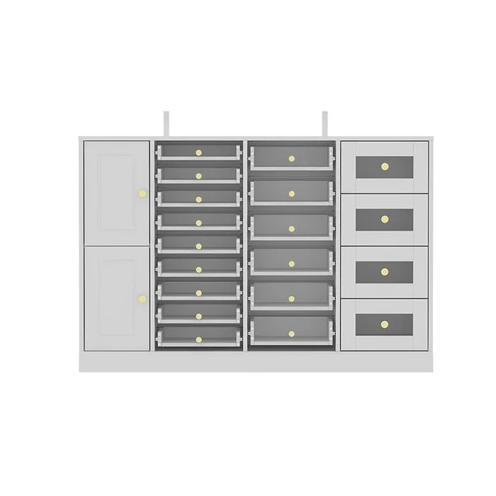 FUFU&GAGA Nail Salon Storage Cabinet with Acrylic Drawers, Gold Handles, and Spacious Compartments (47.2″W x 12.4″D x 31.5″H), White
