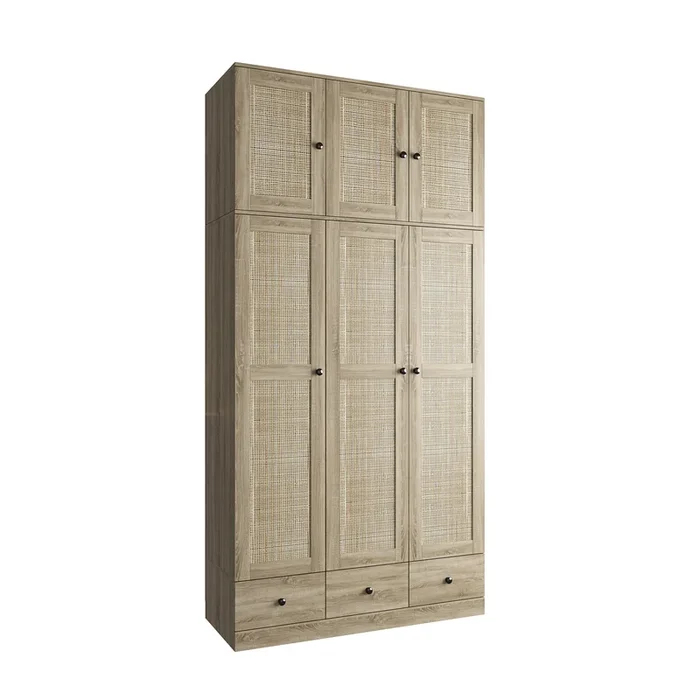 FUFU&GAGA Natural Wood Wardrobe with Shelves, Drawers, and Hanging Space, (47.2″ W x 18.9″ D x 94.5″ H),Brown