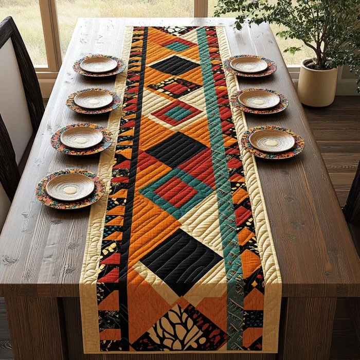 Geometric Tribal Pattern WJ0407034CL Quilted Table Runner