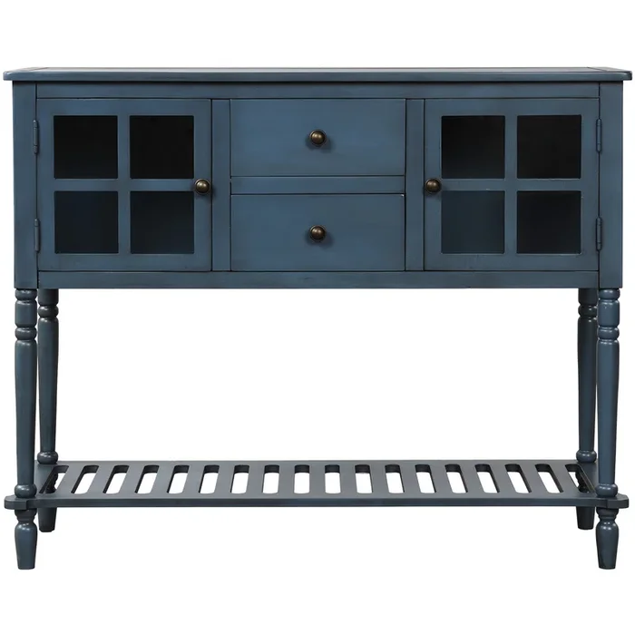 Gewnee Solid Wood Console Table with Shelf and Storage in Antique Navy