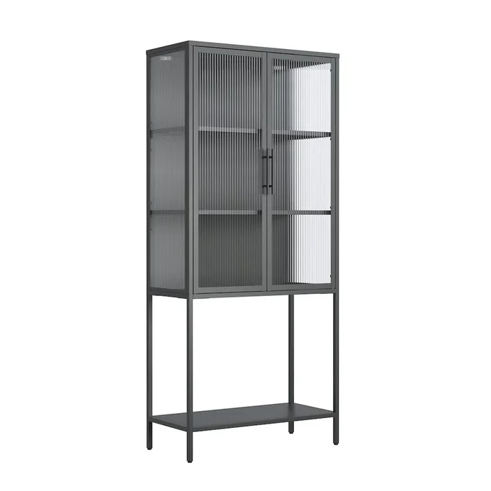 Glamour Home Benvolio 70.87-inch Black Two Door Storage Cabinet with Fluted Clear Doors