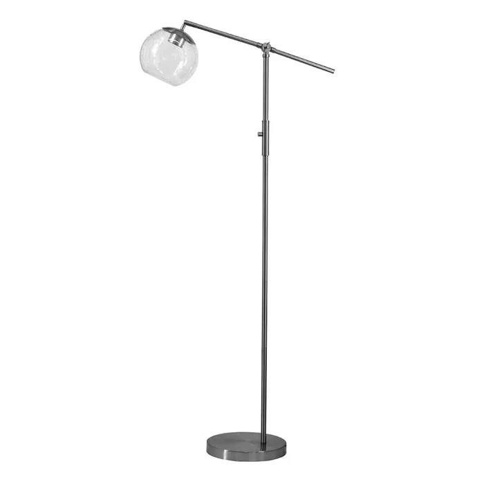Glass & Silver Task Floor Lamp with Seeded Glass Shade, 59″